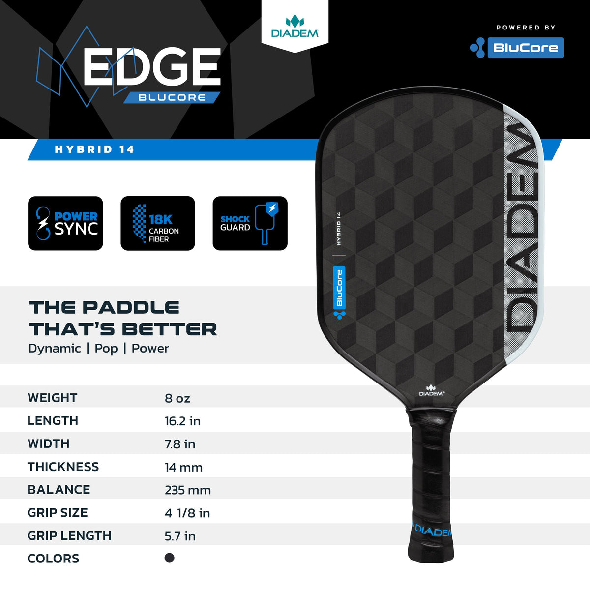 Diadem Edge BluCore Hybrid Pickleball Paddle | USAPA Approved