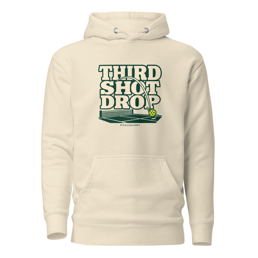 Third Shot Drop vintage pickleball hoodie in Bone, front view