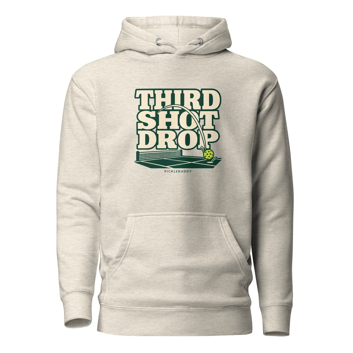 Third Shot Drop pickleball hoodie in Oatmeal Heather, retro court print
