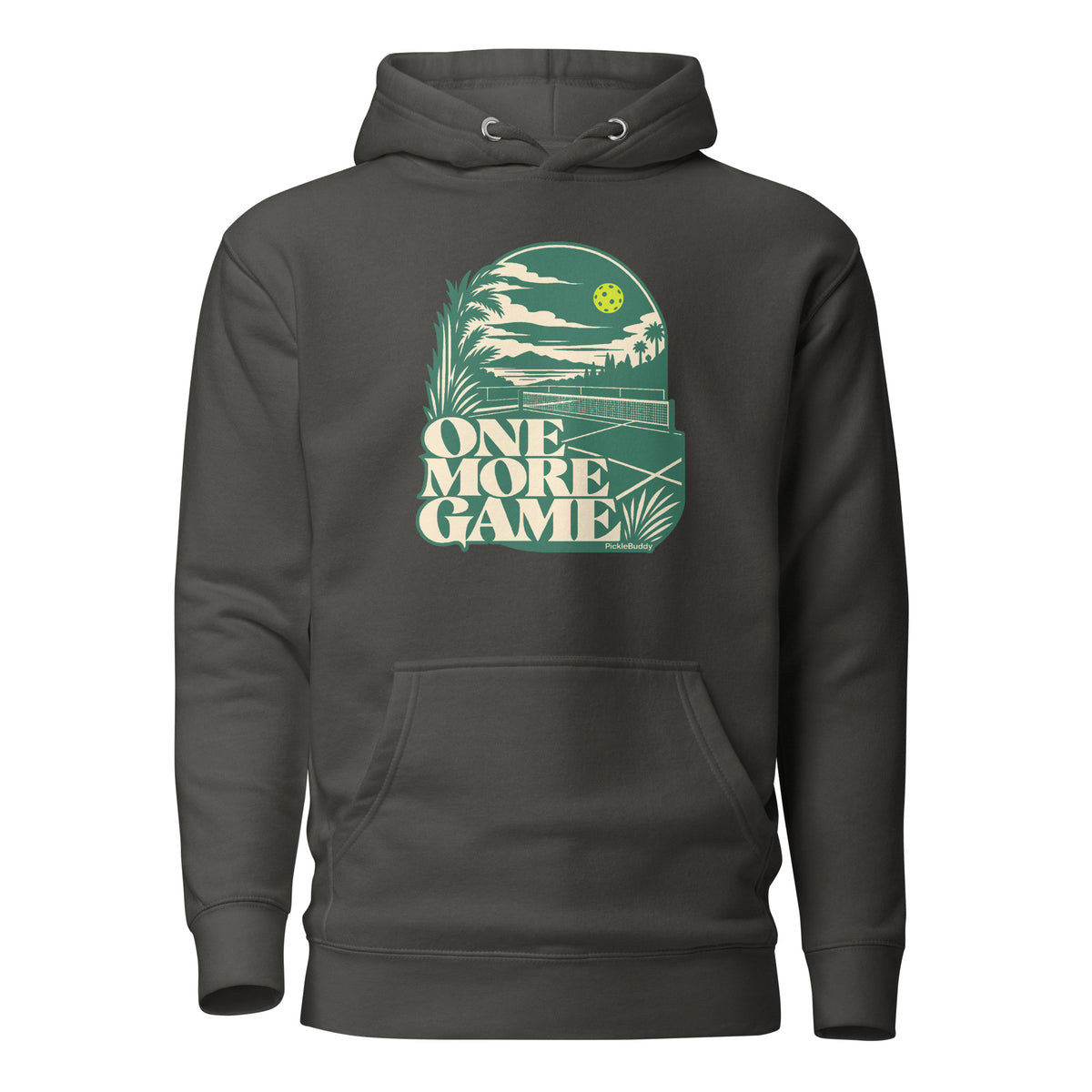 One More Game vintage pickleball hoodie in vintage black