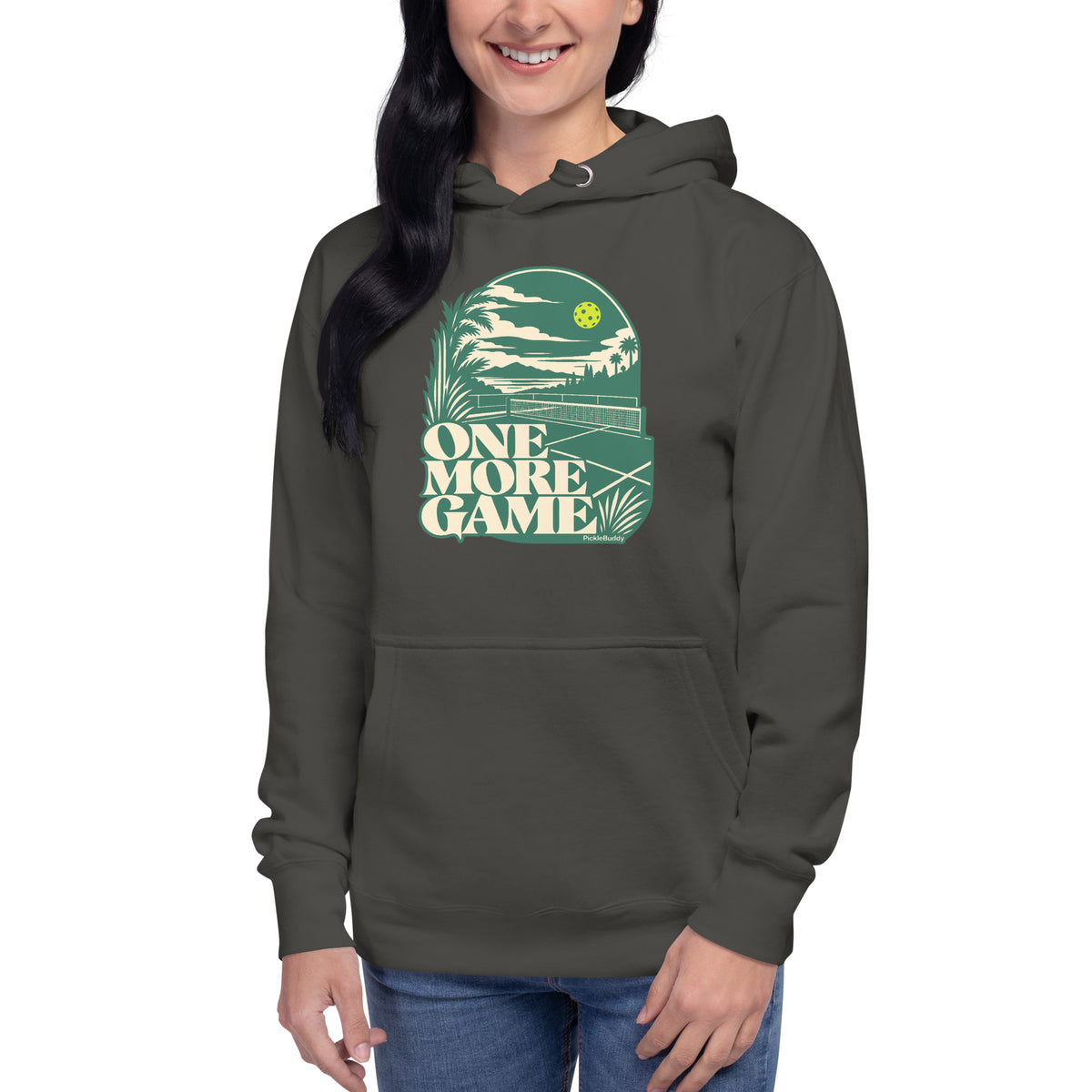 One More Game vintage pickleball hoodie in vintage black